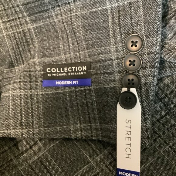 Michael Strahan Size 42 Regular Plaid Modern Fit Stretch Mens Gray Blazer. New - Picture 11 of 12